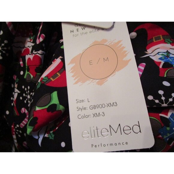 Elite Med Gnome Candy Cane Snowflake Holiday Christmas Scrub Top Size Large L - Picture 4 of 4